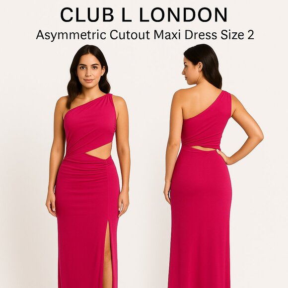 Club L London Asymmetric Cutout Maxi Dress Pink One-Shoulder Size 2 US / UK 6 - Picture 1 of 12